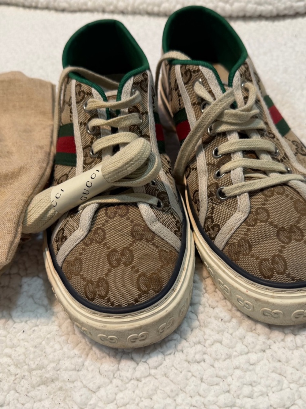 Gucci Kids Beige GG Canvas Sneaker with Red & Green Web Stripe